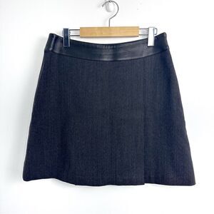 Marisa Miniccuci Grey Wool Faux Wrap Leather Waistband Mini Skirt Sz 8